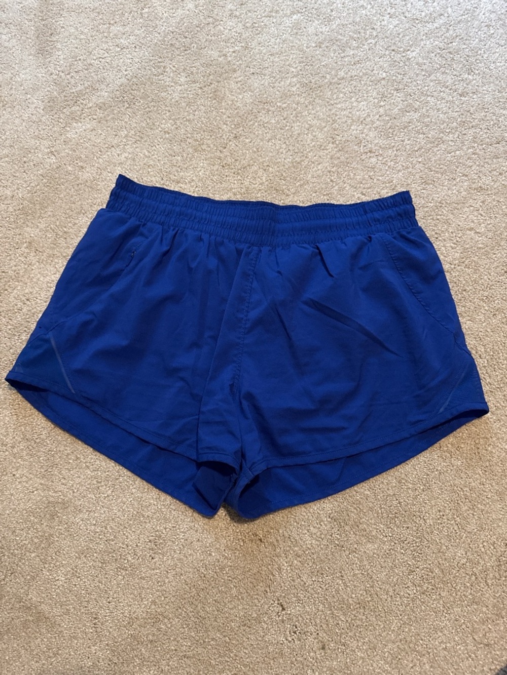 Royal blue exercise shorts w side mesh panels